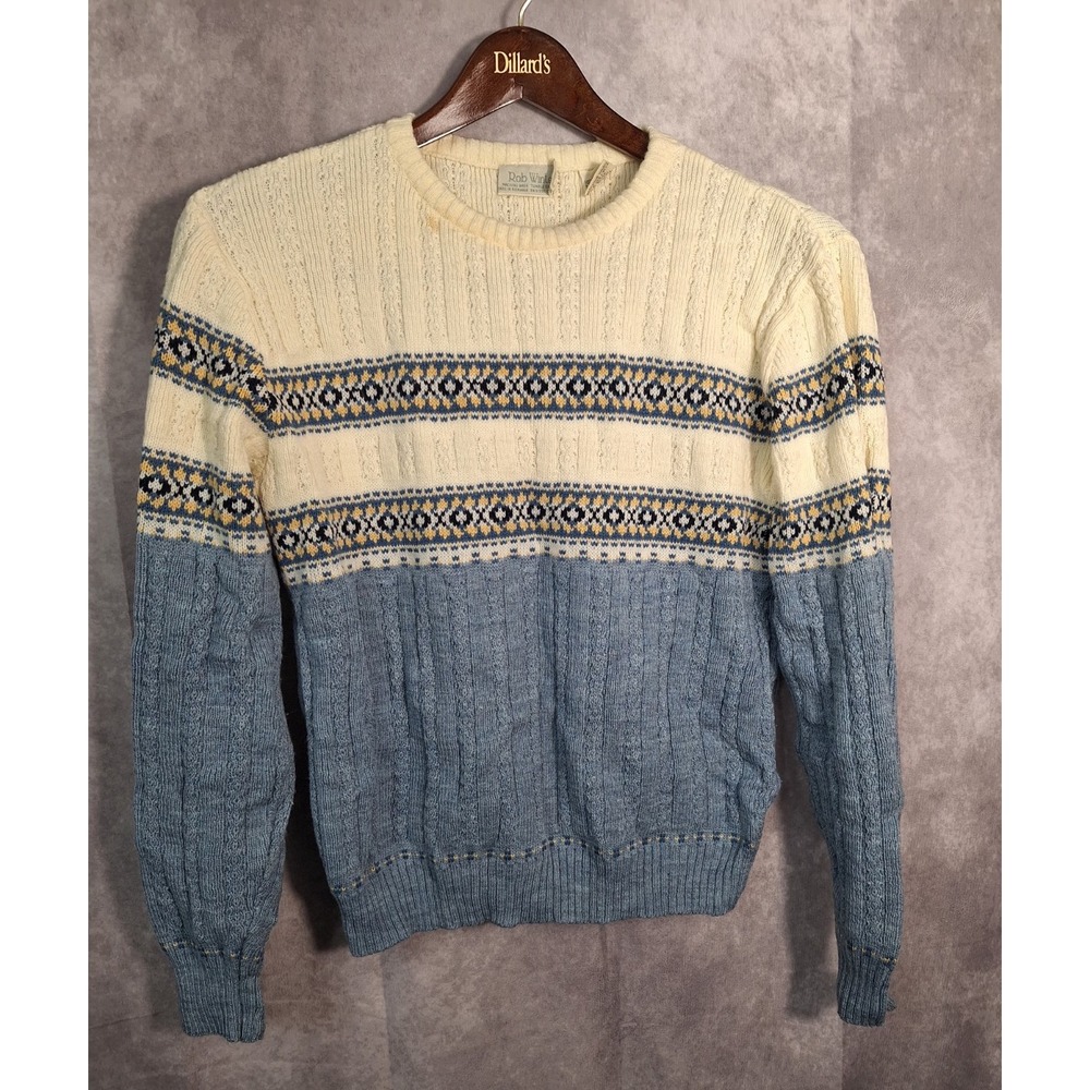 Vintage Rob Winter Cable Knit Pullover Sweater Womens M Fair Isle Fisherman 80's